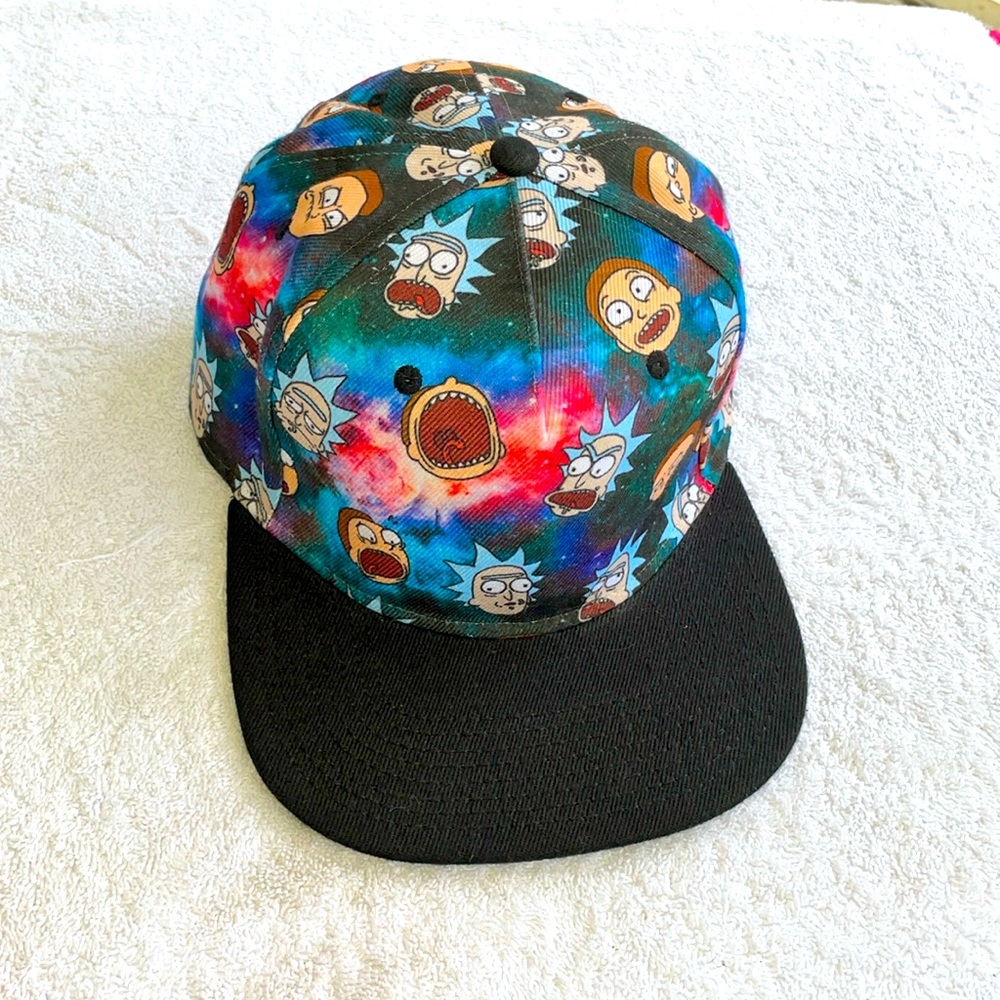 NWOT Rick & Morty Expressions Galaxy Space Head Snapback Flat Bill Brim Hat Cap